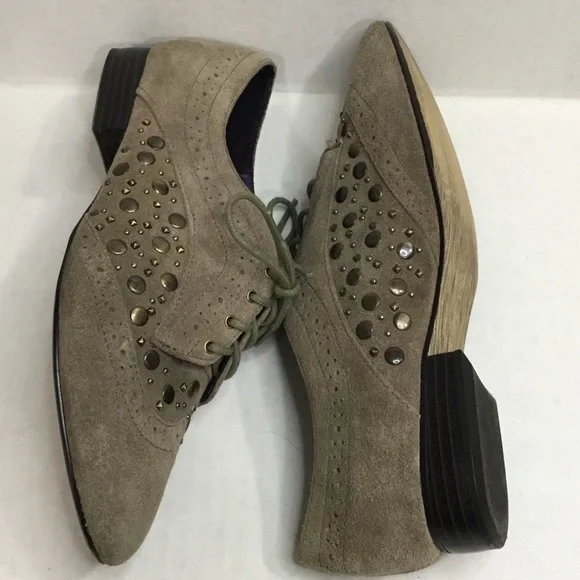 Libby Edelm Raina Suede Lace Up Studded Flats - Picture 7 of 11